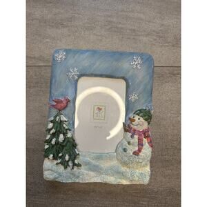 Christmas Snowman Red Cardinal Picture Frame Snow